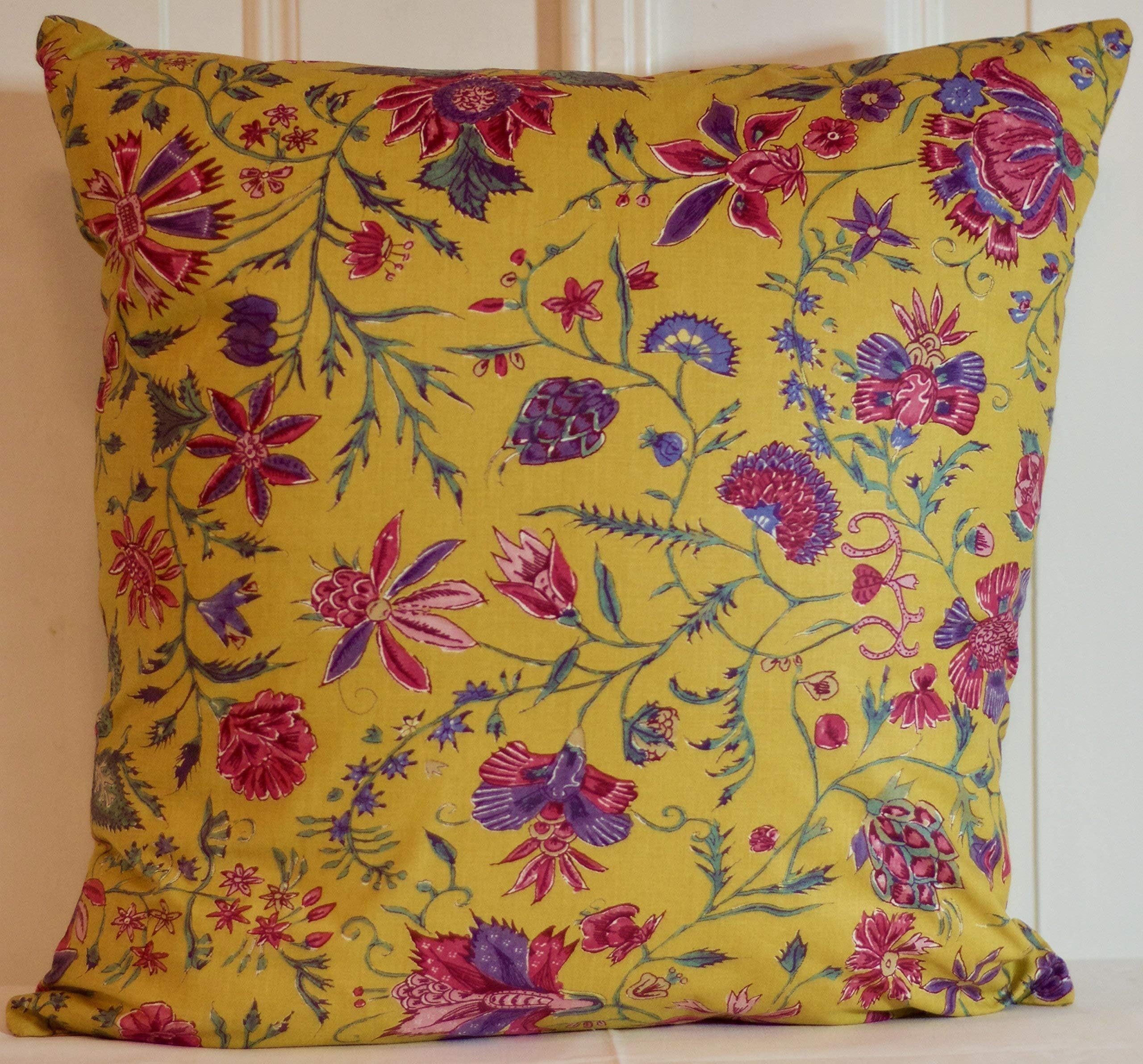 Handmade Dutch Heritage Chintz Pillow Cover dark yellow Floral Throw Cushion - pick your size