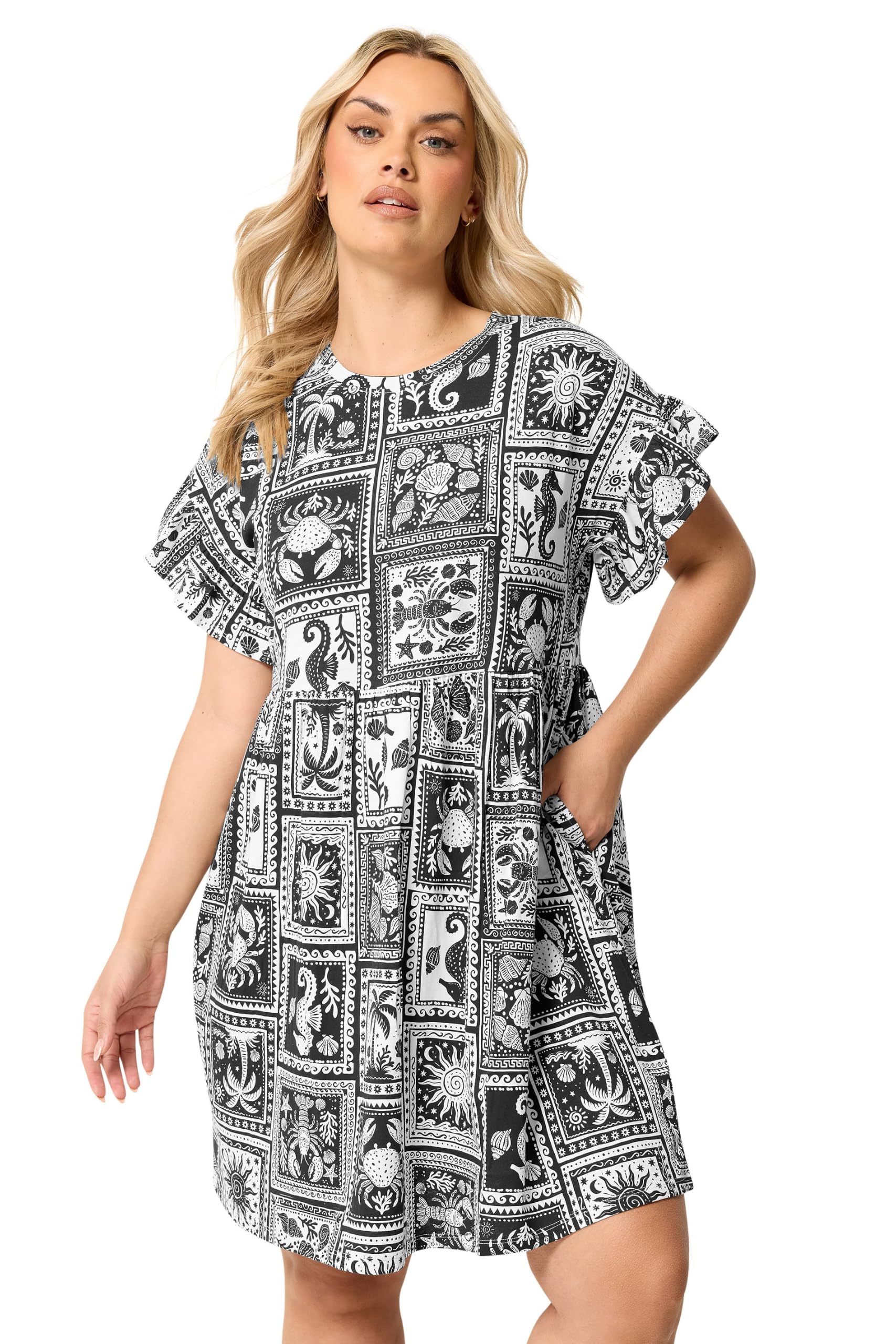 Yours Women's Black Mixed Shell Tunic Dress In | : 22/24