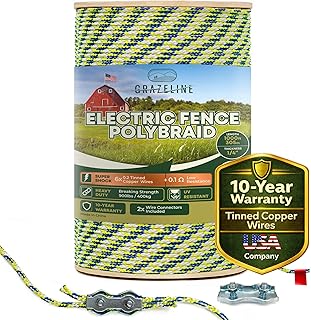 Electric Fence Polybraid 1/4" Rope 1000Ft (305m) - 6 x Tinned Copper Strands for Superior Shock - Heavy Duty Polyrope Braided - Premium Horse Wire Fencing Highly Visible - UV Rust Corrosion Resistant