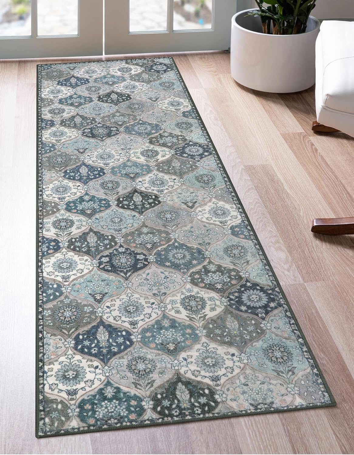 Lahome Moroccan Hallway Runner Rug - 2x7 Runner Rugs with Rubber Backing Non Slip Vintage Washable Rug Runner Ultra-Thin Kitchen Runner Throw Carpet for Entryway Bedroom Laundry Room(2'x7',B