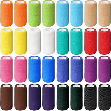 Treela 36 Pcs Self Adherent Bandage 4" X 5 Yard Wrap Breathable Cohesive Bandage Elastic Adhesive Tape for Stretch Athletic Sports Wrist AnkleMulticolored