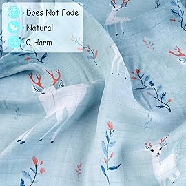 Viviland Muslin Swaddle Blankets, Breathable and Skin-Friendly Baby Receiving Blankets, 2-Pack Deer, 47 x 47 inches