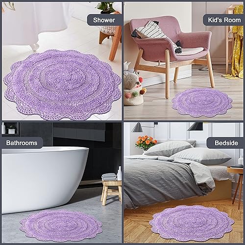 Miniatura 7 de Chardin home Alfombra de baño de ganchillo lavanda, 100% algodón redondo con borde de ganchillo artesanal hecho a mano, 24 pulgadas de diámetro,