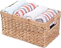 Vista 1 de Cesta rectangular de mimbre de jacinto de agua tejida natural con asas, pequeña