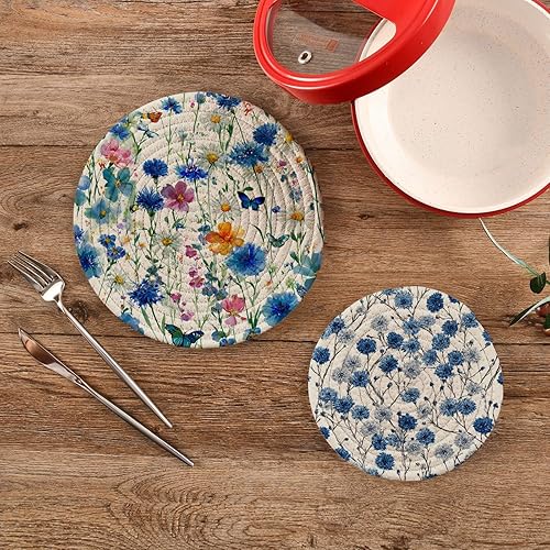 Miniatura 311 de Trivets for Hot Dishes Pots and Pans 2 PC Pot Holders Heat Resistant Cotton Round Potholders for Kitchen Countertop Decorative Autumn Maple Leaves