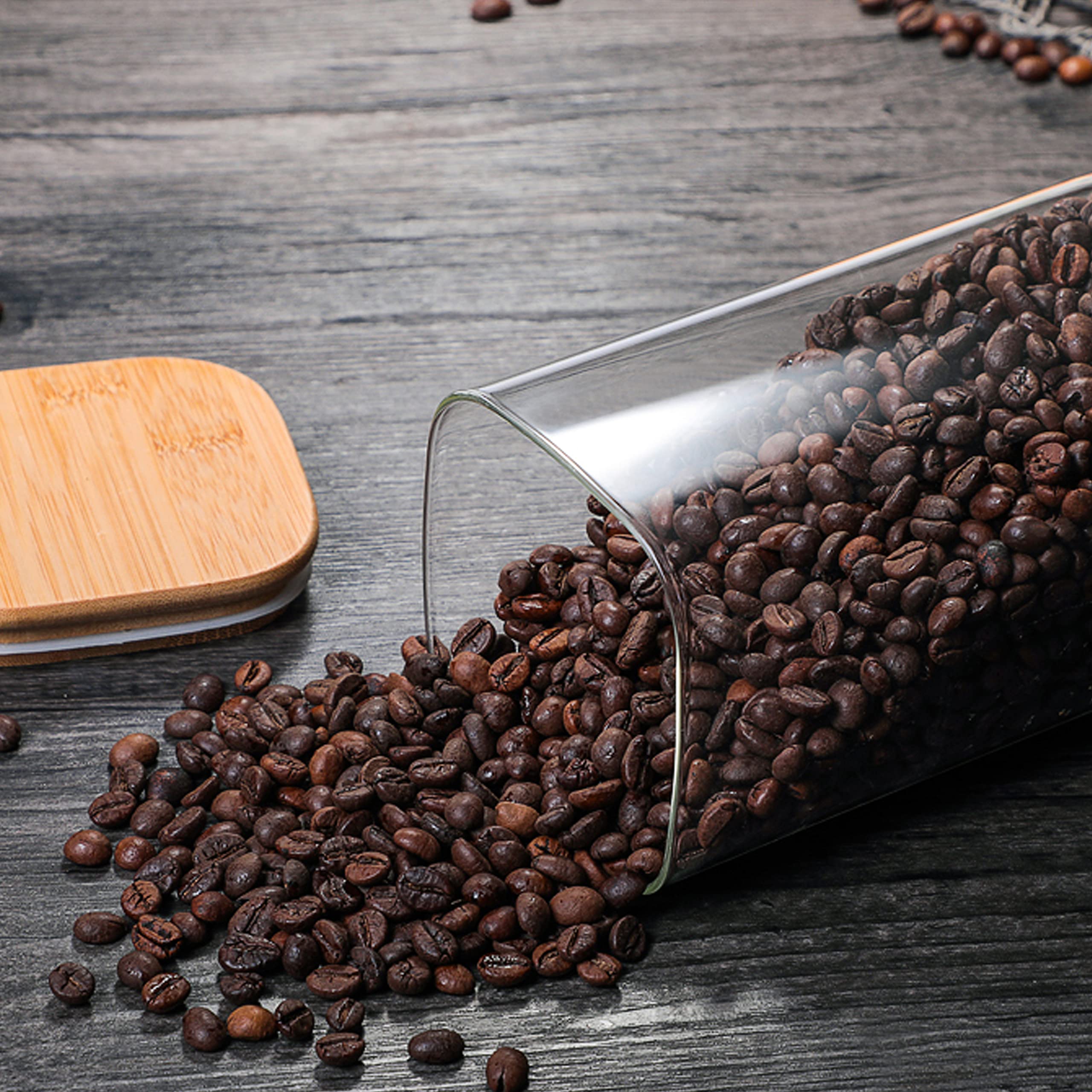 Glass Food Storage Jars 76 oz Set of 3,Glass Storage Containers Clear Glass Food Canister with Bamboo Lid Airtight For Serving Tea, Coffee, Flour, Sugar, Candy, Cookie, Spice and More (Square)