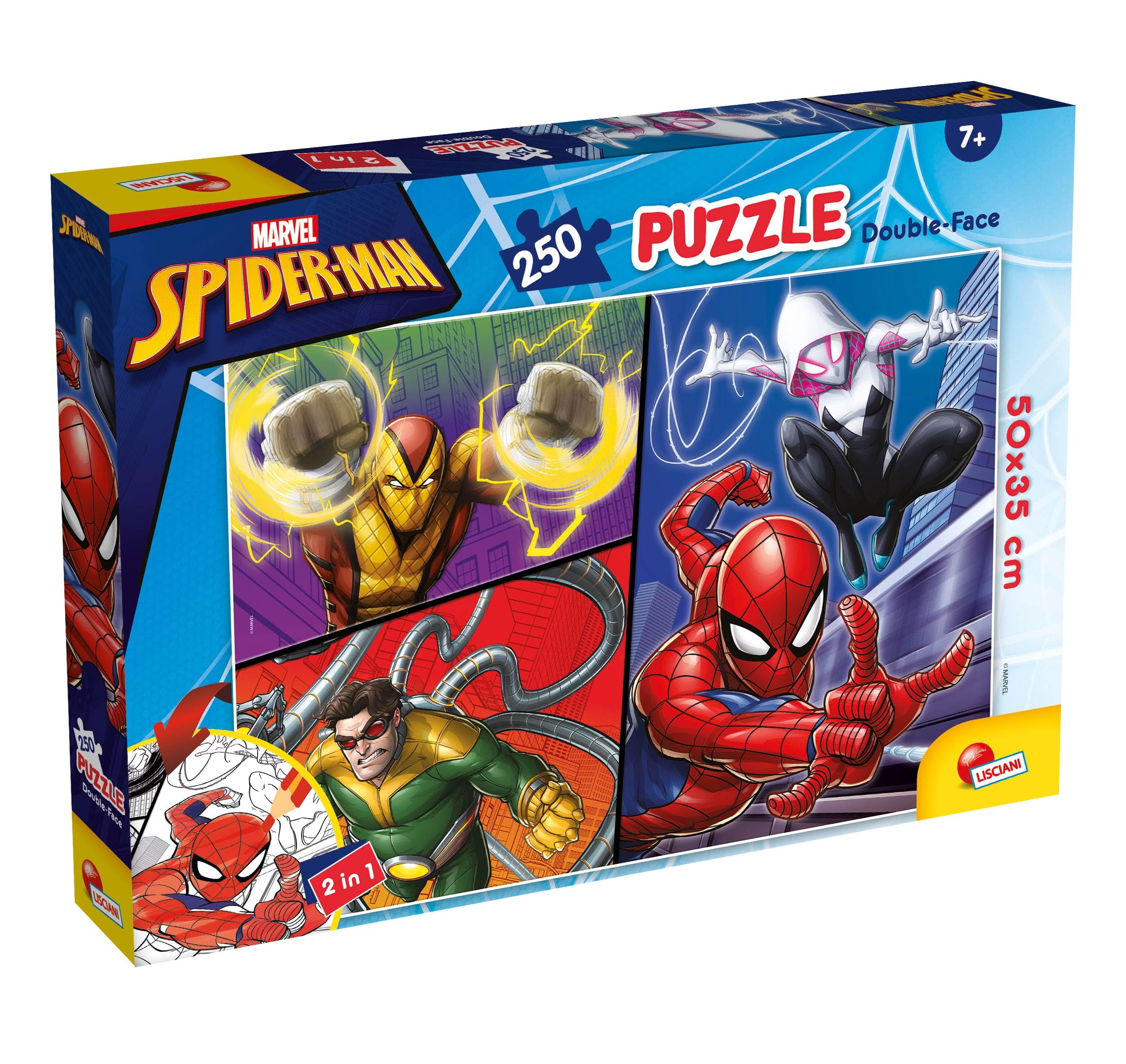 Lisciani - Puzzle Spider Man - 250 Pieces for Children 7+ - Double-Sided Puzzle to Color with Illustration on the Back - Size 50 x 35 cm - Marvel Spider Man - Creative Activity for Kids