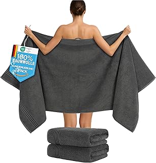 Hammetex Saunahandtücher 80x200 cm 2er Set – Extra Große Duschtücher – 100% Baumwolle Frottier – Oeko-TEX Zertifiziert – Weich, Saugstark – mit Aufhänger, Anthrazit