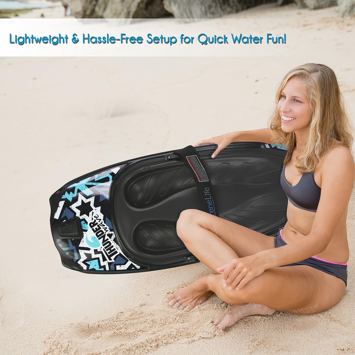 SereneLife Water Sport Kneeboard with Hook for Kids & Adults, Kneeboard with Strap for Boating, Waterboarding, Kneeling Boogie Boarding, Knee Surfing