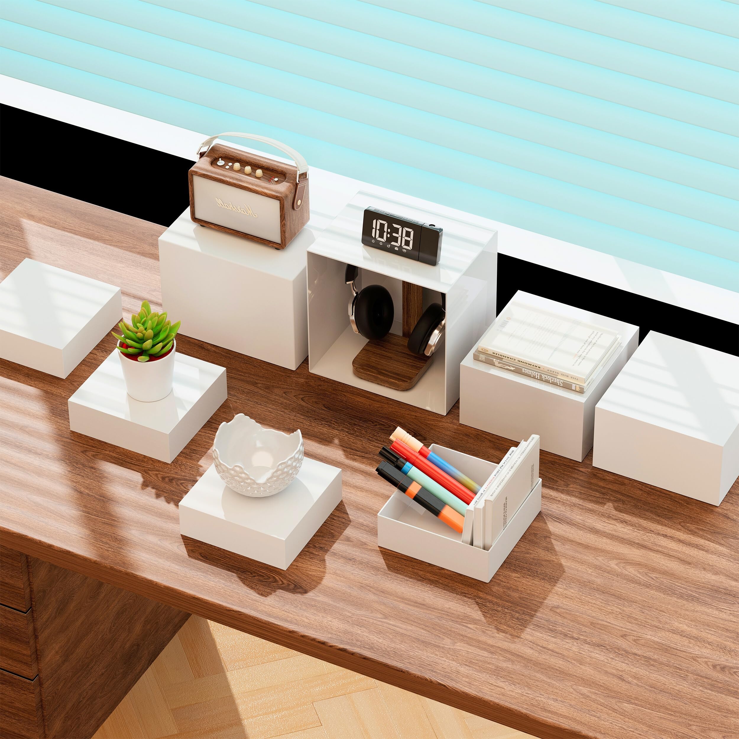 Elevadores de buffet de 8 pulgadas con mini carteles, elevadores de mesa, elevadores de buffet y soportes, caja de exhibición de cubos acrílicos para catering, fiesta, bufé, exhibición