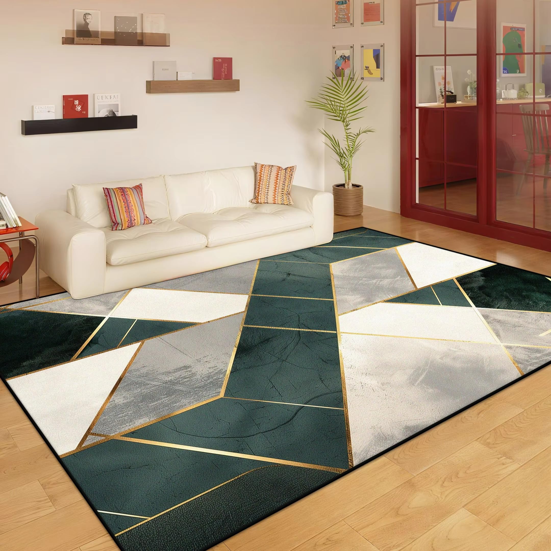 Tapis de salon géométrique pour éviter les glissades et simplifier l'entretien