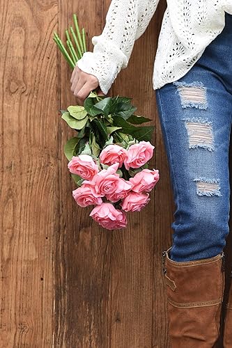 Miniatura 65 de FiveSeasonStuff 12 tallos de flores artificiales, rosas de seda de tacto real para decoración de bodas, ramos de novia, centros de mesa, fiestas y 9