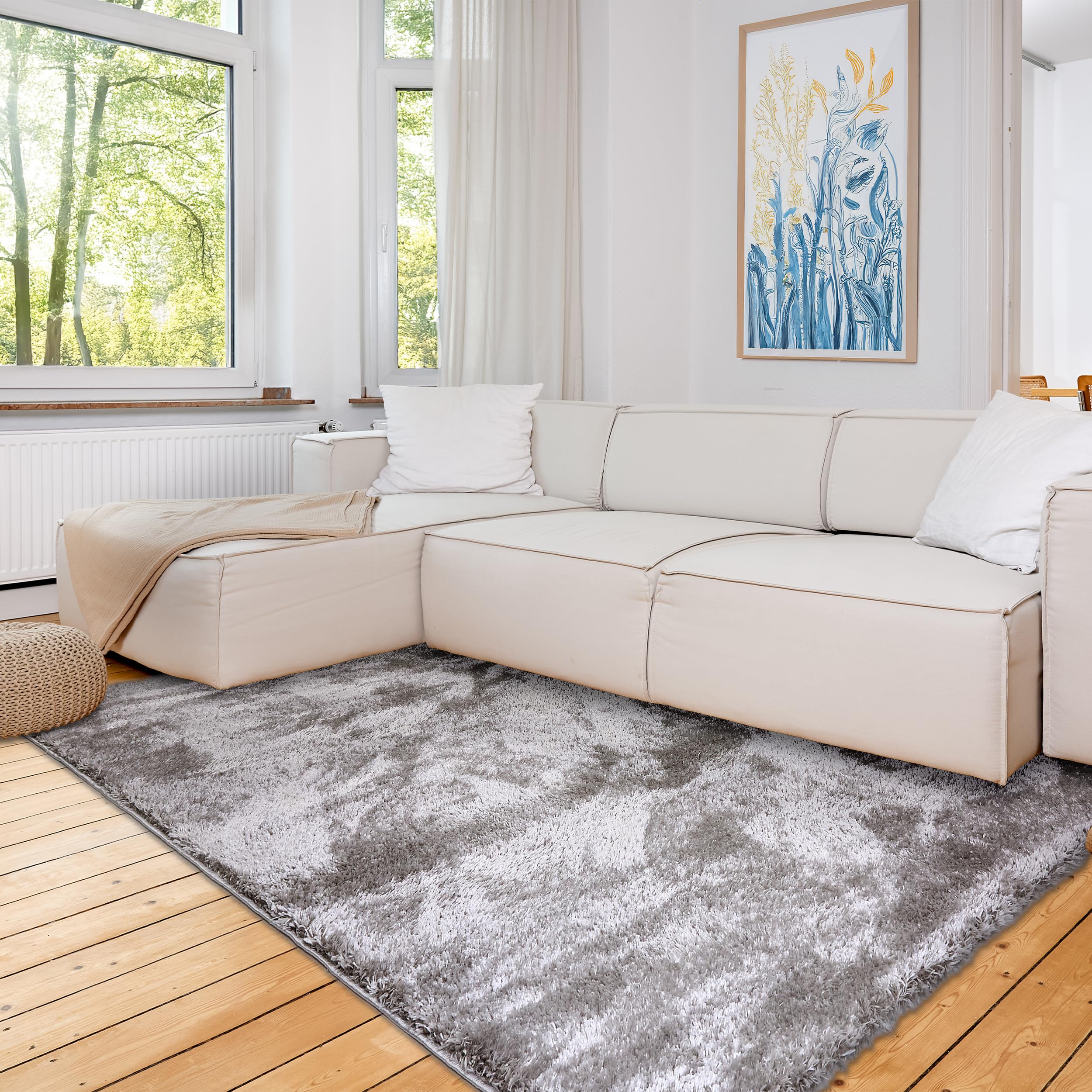 Tapis de Haute qualité Salon, Chambre - Tapis Moelleux à Poils Longs - Revêtement de Sol très Doux pour l'intérieur - Tapis Argent, 80 x 150 cm