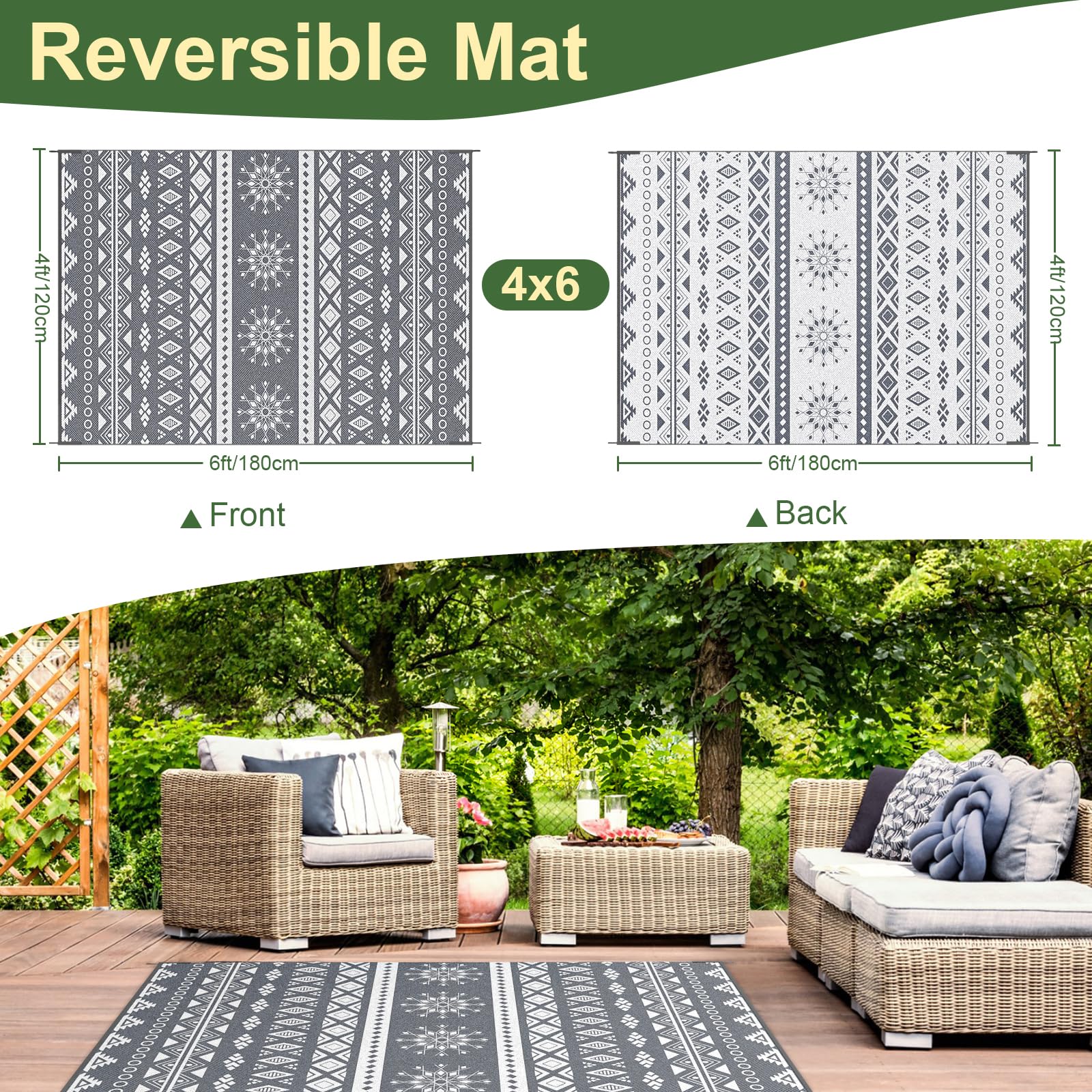 Mokani Outdoor Rug For Patio Waterproof, Reversible Garden Rugs