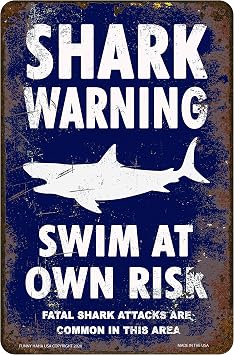 Shark Warning Sign Metal Sign Navy Blue