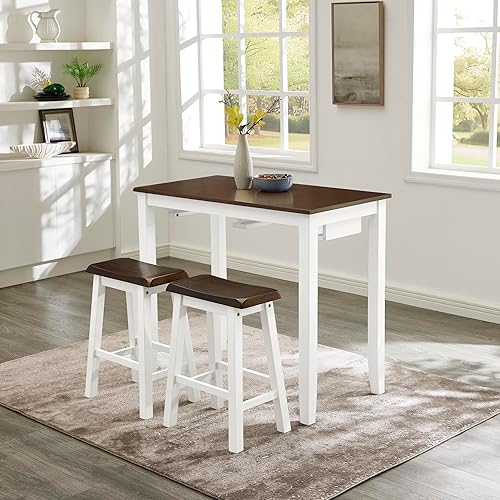 Bar Table and Chairs Set, 3 Dining Table Set, Breakfast Table Set, for Living Room, Dining Room, Game Room Antique Grey White