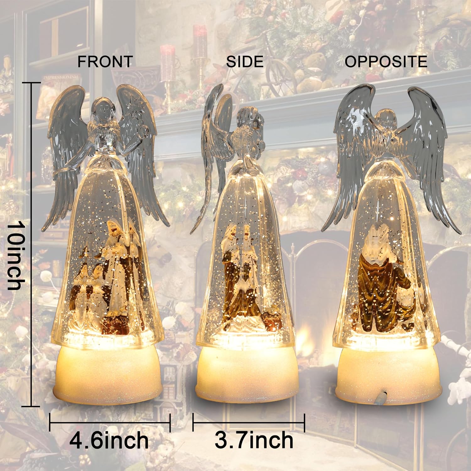 LAMPHOME Christmas Ornament, Christmas Angel Figurine with LED Lights, Christmas Lantern,Christmas Snow Globe,Christmas Decorations with Music, Battery Operated, 10 Inches