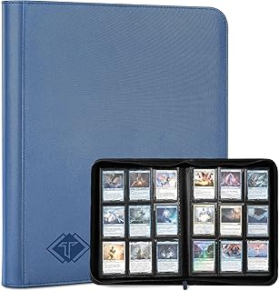 Trading Card Binder 9 Pocket, 432 Side-Loading TCG Album Folder Book Fit for MTG Baseball Football Sports Cards, Easy to Use Card Collection Binder with Zipper Blue