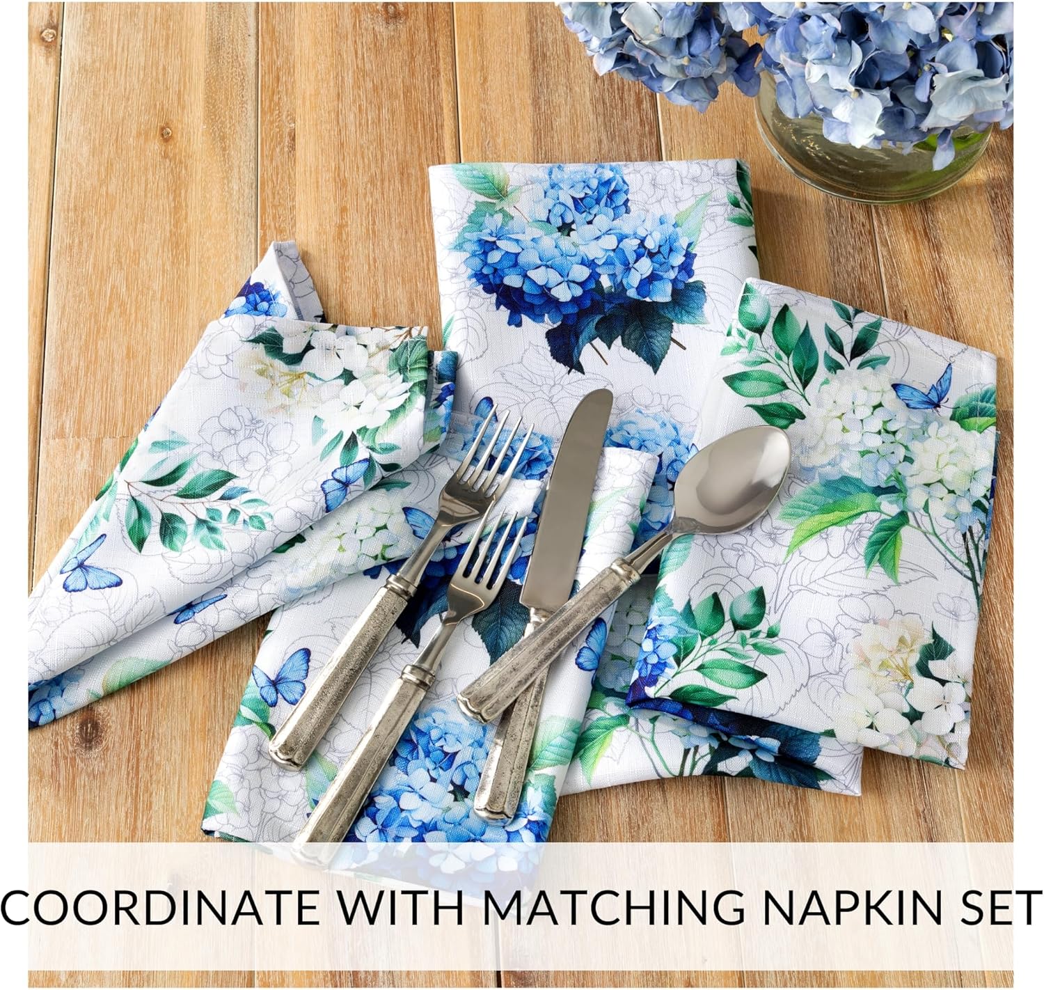 Elrene Home Fashions Hydrangea Bloom Floral Butterfly Double Border Spring/Summer Wrinkle Resistant Dining Tablecloth, 60"x102" Rectangle