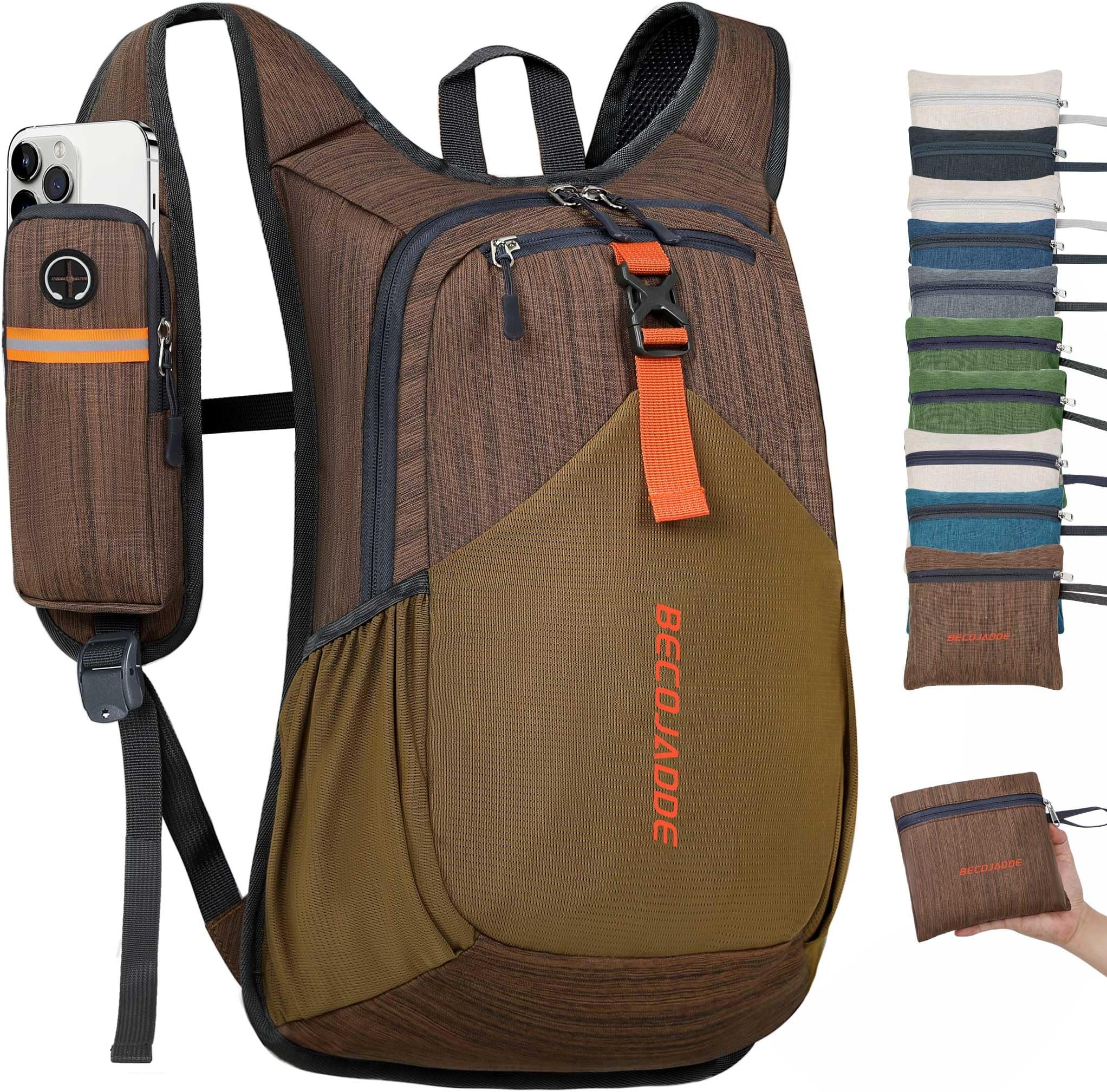 BECOJADDE 15L Small Hiking Backpack for Men Women Foldable Packable Back Pack Ultralight Hiking Daypack for Travel Camping Outdoor, Chocolate Brown