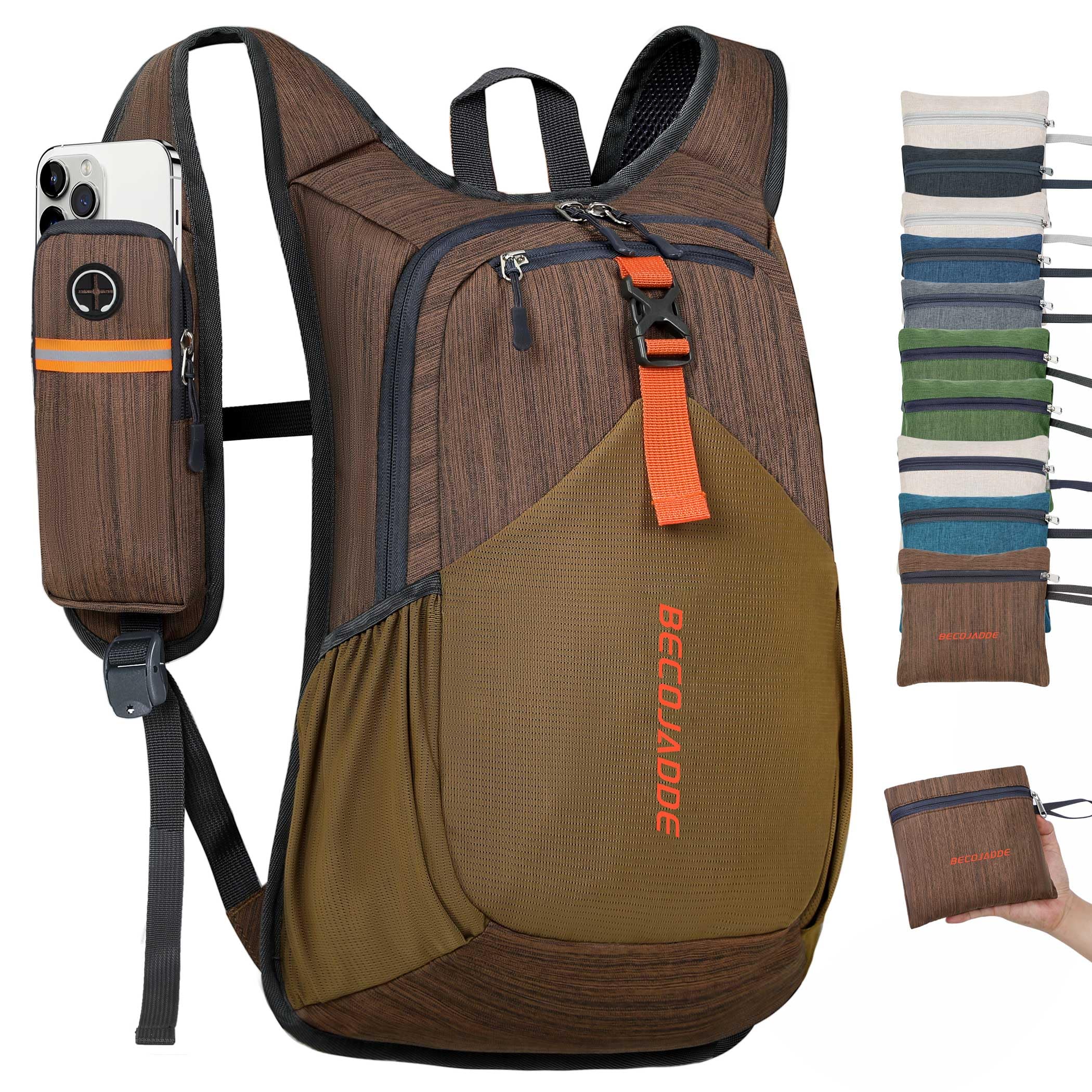 15L Small Hiking Backpack for Men Women Foldable Packable Back Pack Ultralight Hiking Daypack for Travel Camping Outdoor, Chocolate Brown