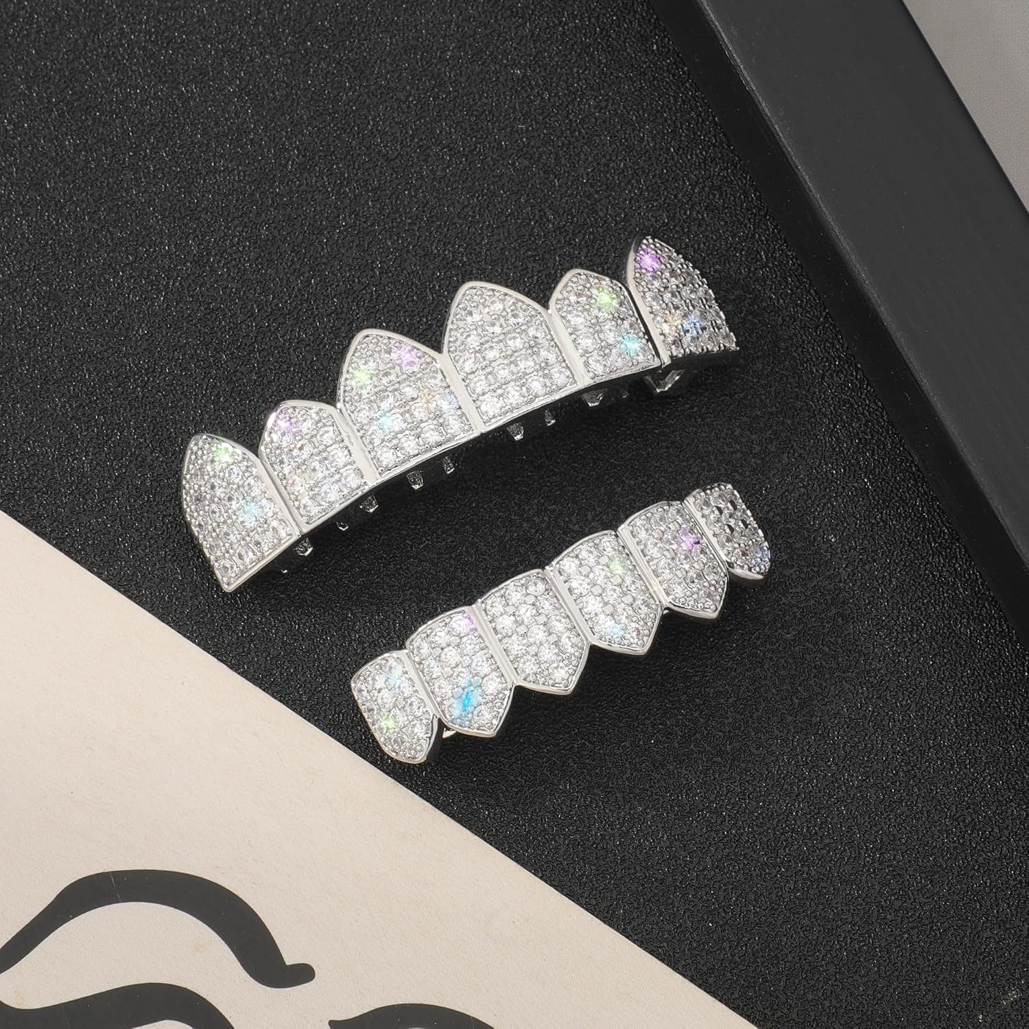 Personality Grillz for Your Teeth Grills 18K Gold-Plated Grillz Teeth - Hip Hop Rapper Shining zircon for Women Men Costume Accessory Cosplay Including fixed molding rod