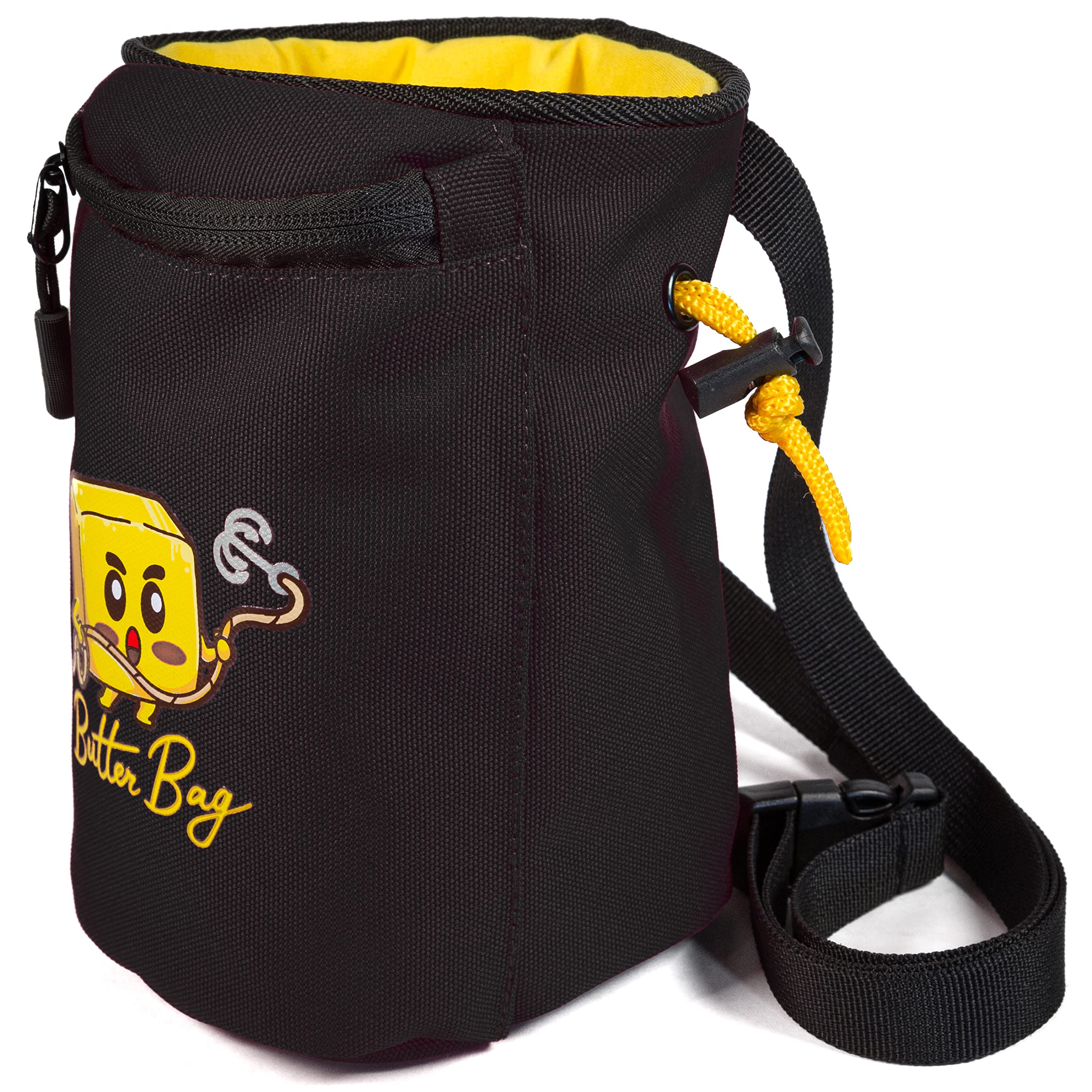 Nips and Randy Chalk Bag Rock Climbing | Bouldering | Butter Bag | Cell Phone Pocket and Adjustable Waist Strap | Cute | Funny | Nips and Randy | Weightlifting | Bodybuilding (Black)