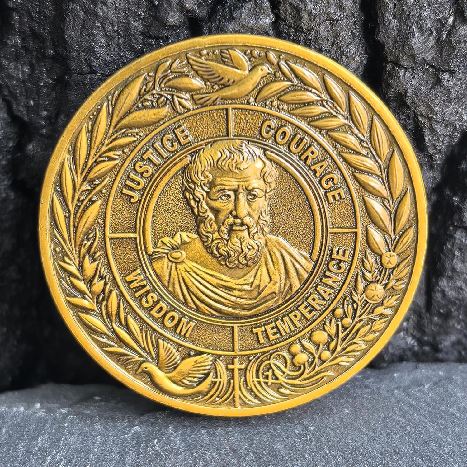 The Cardinal Virtues Stoic Coin with Symbols of Justice, Courage, Wisdom, and Temperance (Pack of 10)