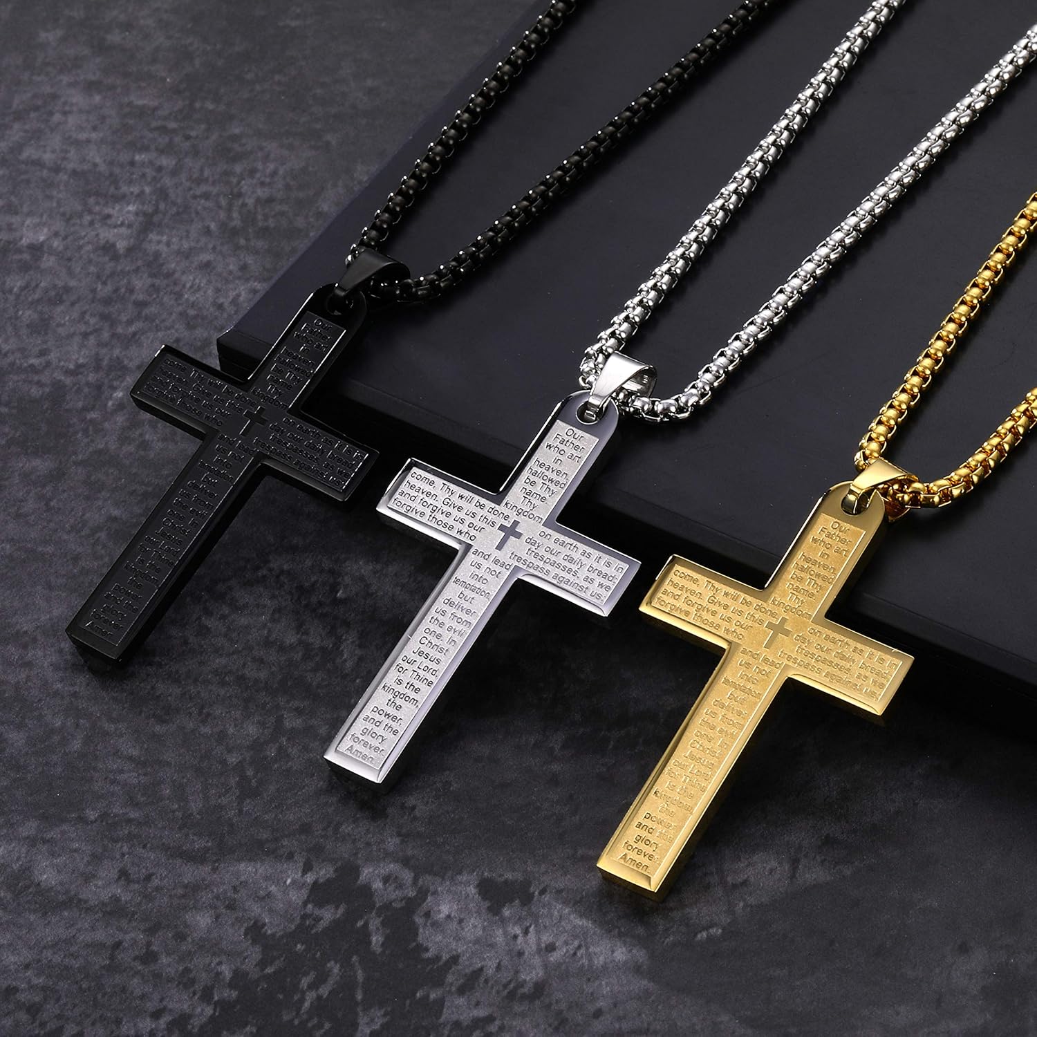 Rehoboth Men's Nail Lord's Prayer Cross Pendant Necklace for Men Women Stainless Steel Chain 24" - Image 5