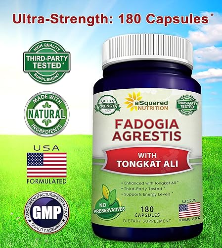 Miniatura 5 de aSquared Nutrition Fadogia Agrestis 600 mg y Tongkat Ali 400 mg Suplemento (180 cápsulas) - Extracto de Fadogia Agrestis y píldoras de complejo en