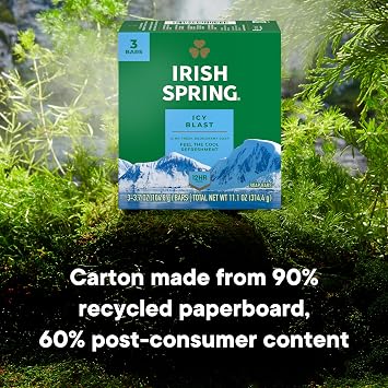Irish Spring Icy Blast Bar Soap for Men, Mens Soap, Smell Fresh and Clean 12 Hours, Men Bars Washing Hands Body, Mild Skin, Recyclable Carton, 24 Pack, 3.7 Oz