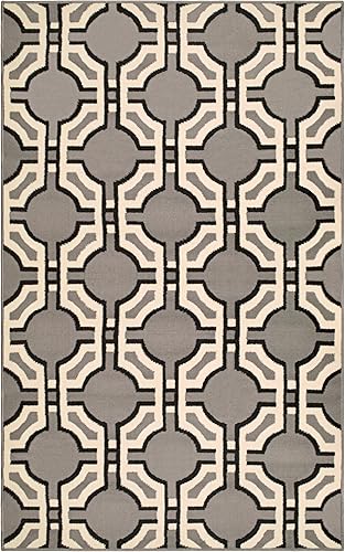 Superior Alfombra moderna geométrica Art-Deco enrejada para interiores, 3 x 5 pies, color gris