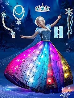 Princess Costume for Girls, RGB Light Up Toddler Dress up & Syncs Music App Control with Accessories for 3-10 Girls
