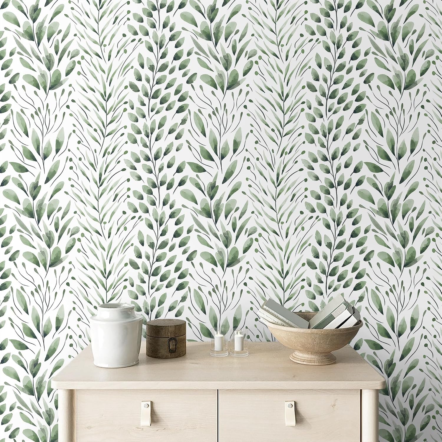 Safiyya Peel and Stick Wallpaper Dark Green Leaf Contact Paper 197" x 17.3" Modern Wall Paper Self Adhesive Removable Wallpaper for Bedroom Bathroom Vinyl Rolls image 3