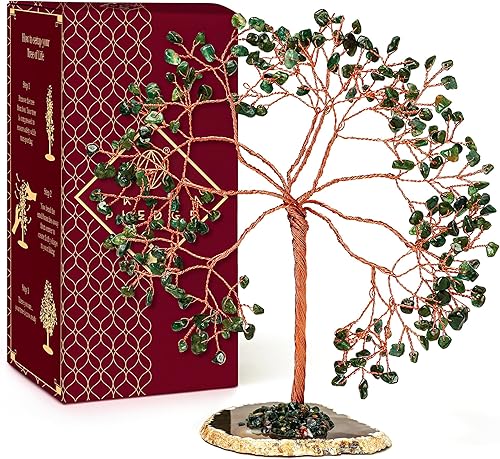 KARMAPLEDGE - Árbol de cristales para decoración del hogar y la oficina, piedras curativas de aventurina verde, árbol de cristal hecho a mano del