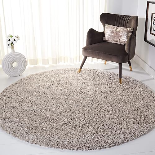SAFAVIEH Colección Venus Shag VNS520E - Alfombra redonda de 8 pies color gris pardo sólido que no desprende pelusa, para entrada, vestíbulo, sala de