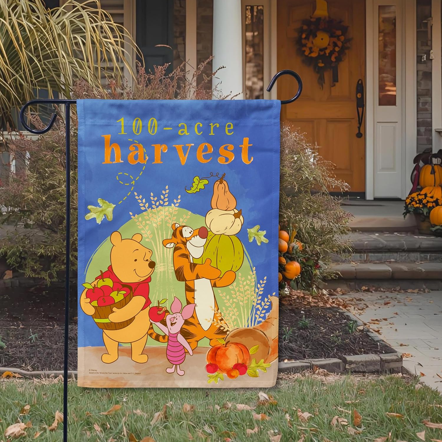 Flagology, Disney, Winnie The Pooh, 100-Acre Harvest Pooh, Garden Flag, Outdoor/Indoor, Exclusive Premium Fabric, Officially Licensed Disney (12" x 18") Multicolor