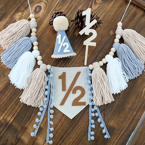 Half Birthday Boy Decorations Blue 1/2 Birthday High Chair Banner