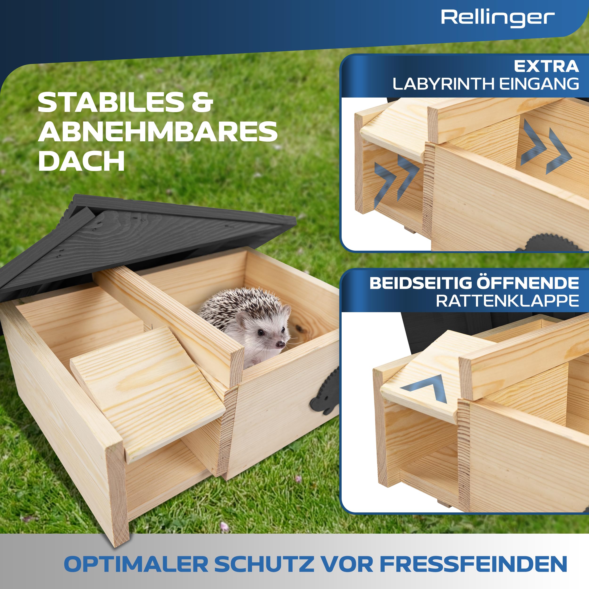 XXL Igelhaus Winterfest mit Boden Rattenklappe Labyrinth Eingang Premium Igelfutterhaus Igel Schlafhaus