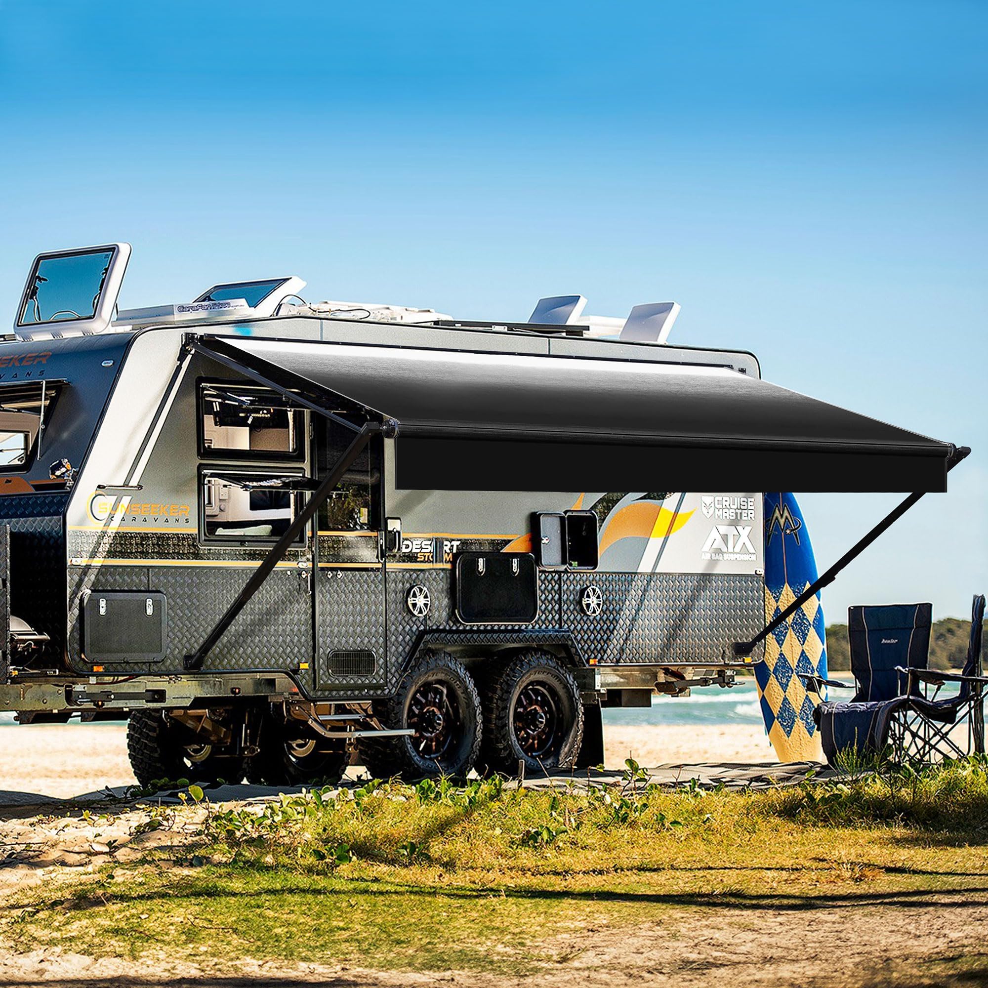 YESCAMP Manual RV Awning Complete Kit Retractable Camper Awning for RV or Trailers RV Roll Out Awning for Camper or 5th Wheel,Travel Trailers,Toy Haulers,Motohome(19Ft,Black Frame,Black Fade)
