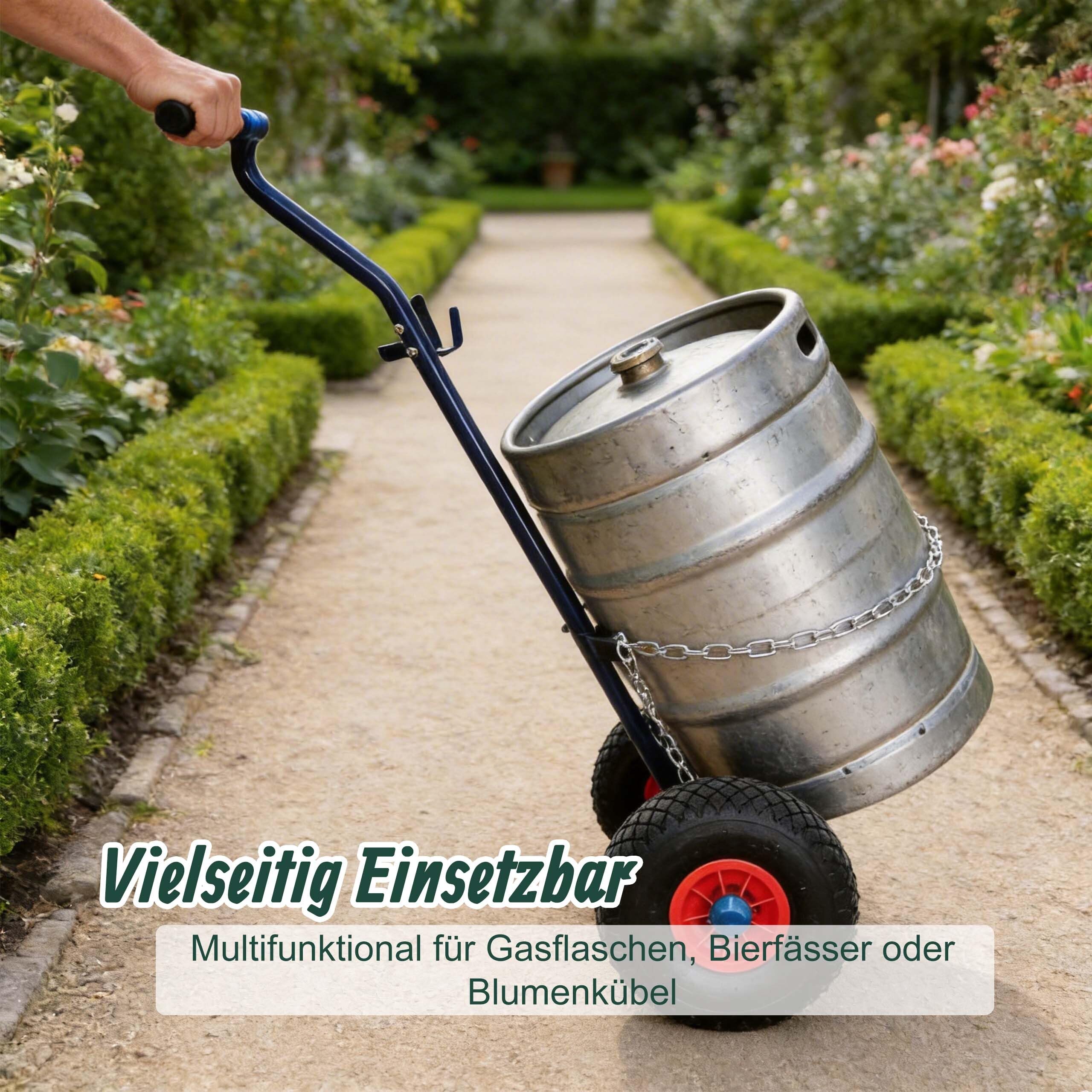 Relaxdays Transportwagen für Gasflaschen, für 3 & 5 kg Flaschen, Luftreifen, Stahl, Gasflaschenwagen, blau/rot