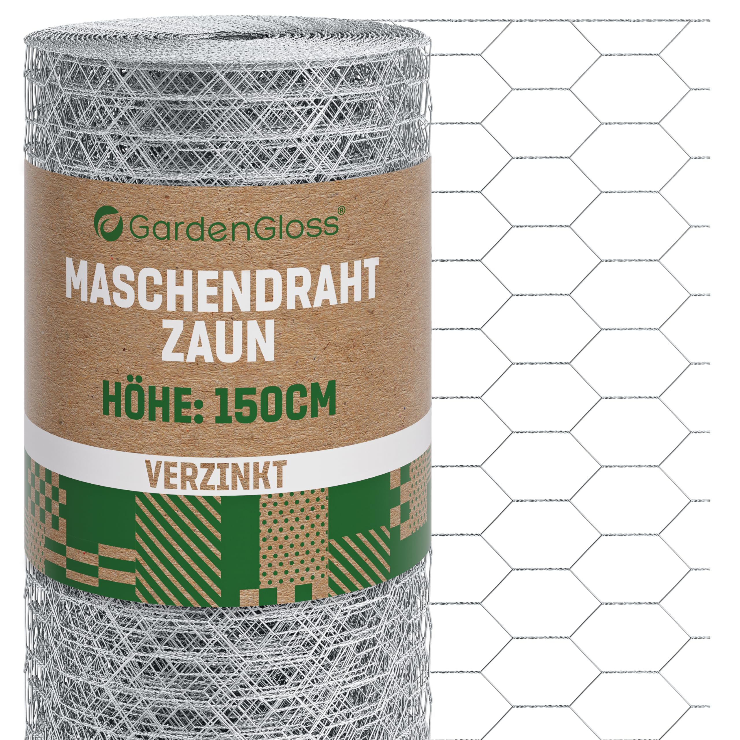 GardenGloss Grillage à Poules 150cm Hauteur - Grillage Hexagonal Galvanisé à Mailles Larges 25mm x 45mm - Grillage à Lapins, à Poussins et pour Petits Animaux - 150cm Haut 25m Long