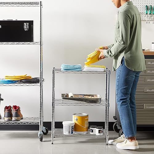 Miniatura 8 de Tienda Basics Estantería de almacenamiento ajustable de 3 estantes resistente capacidad de carga de 250 libras por estante estante de alambre