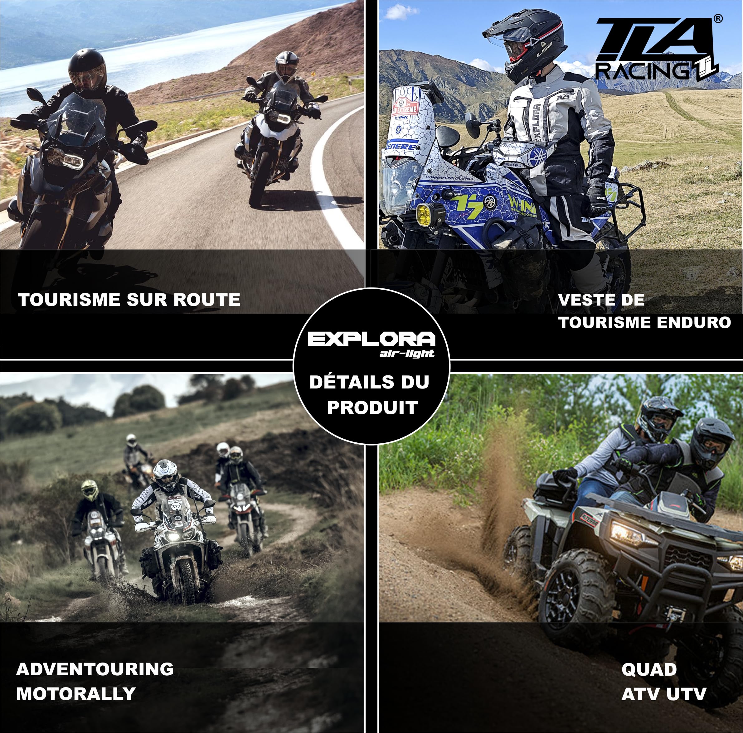 TLA EXPLORA LIGHT Veste moto avec protections homologuées CE classe A, doublure imperméable amovible, tailles jusqu'à 7XL homme, femme. Veste moto Enduro, Tourisme, Aventure, demi-saison, été
