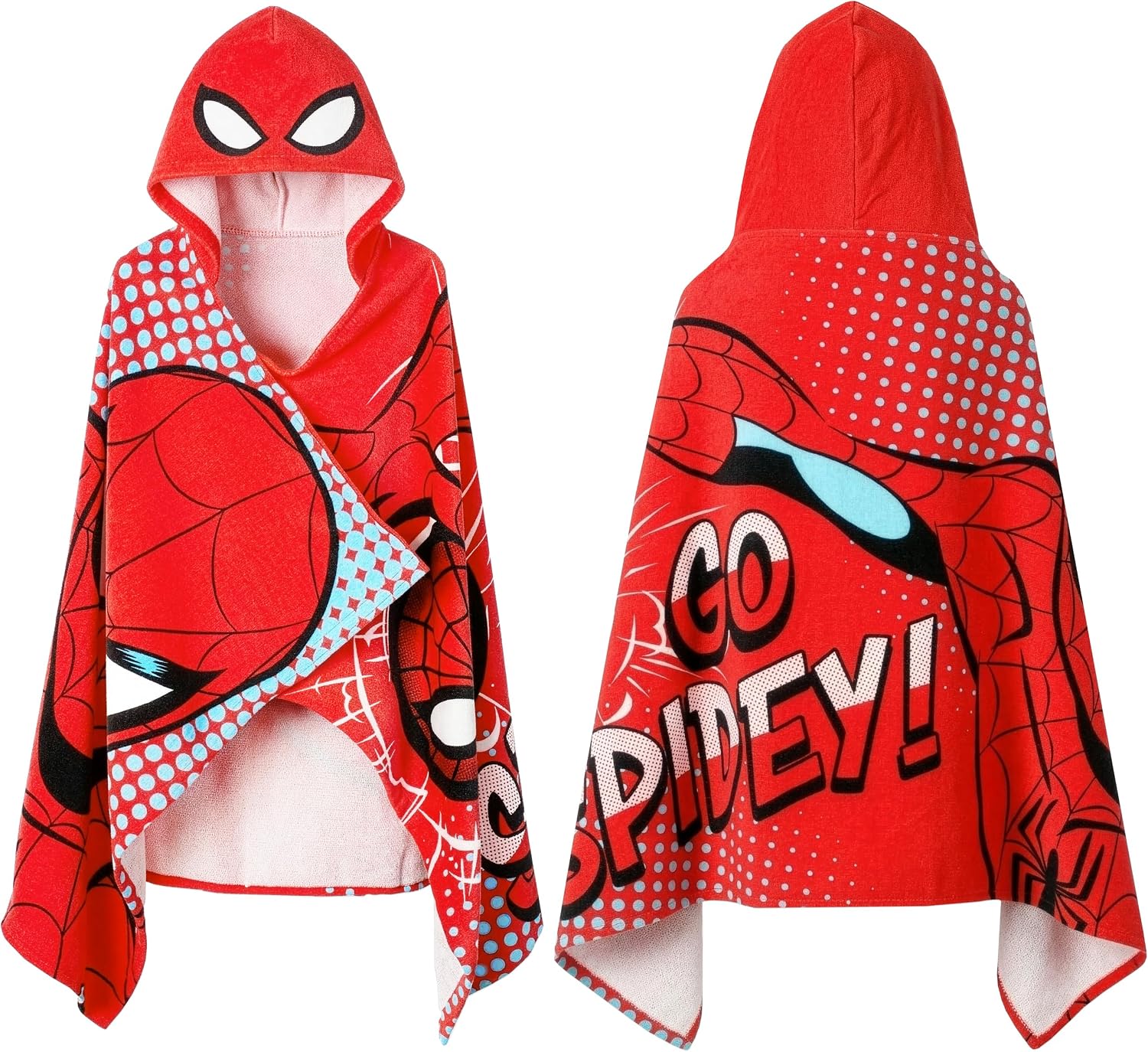Marvel Spiderman Boys Beach Towel, Wrap Swimming Towel for Pool, Hooded Towels for Kids, Wearable Bath Towels, Red One Size
