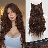 Vista 25 de Extensiones de cabello tipo aureola de 20 pulgadas, alambre invisible, ajustable, cabello largo ondulado, mejora sintética, 4 clips de seguridad