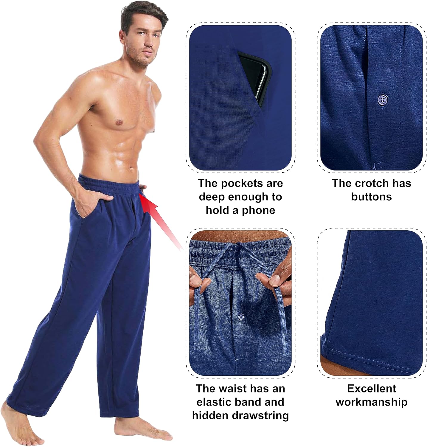 Inner Wish Men's Pajama Pant, Soft Mens Lounge Pants Sleep Bottoms with Pockets Drawstring - Image 5