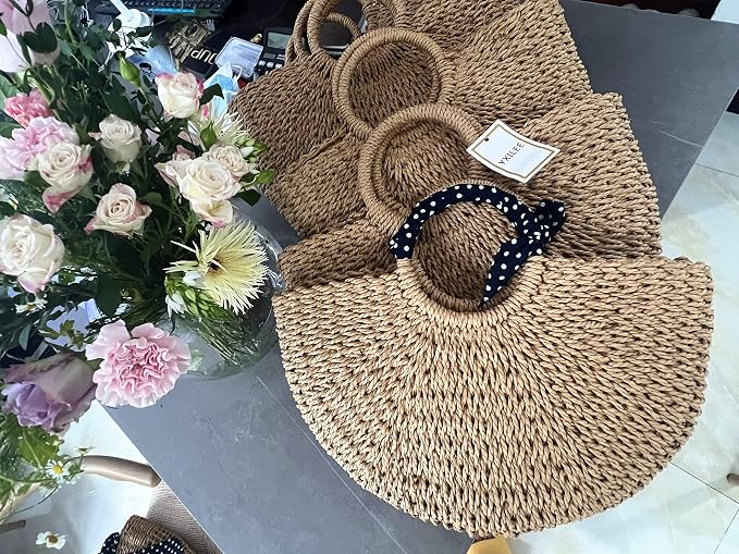 Bolso de playa grande de paja tejido a mano para mujer miniatura 9