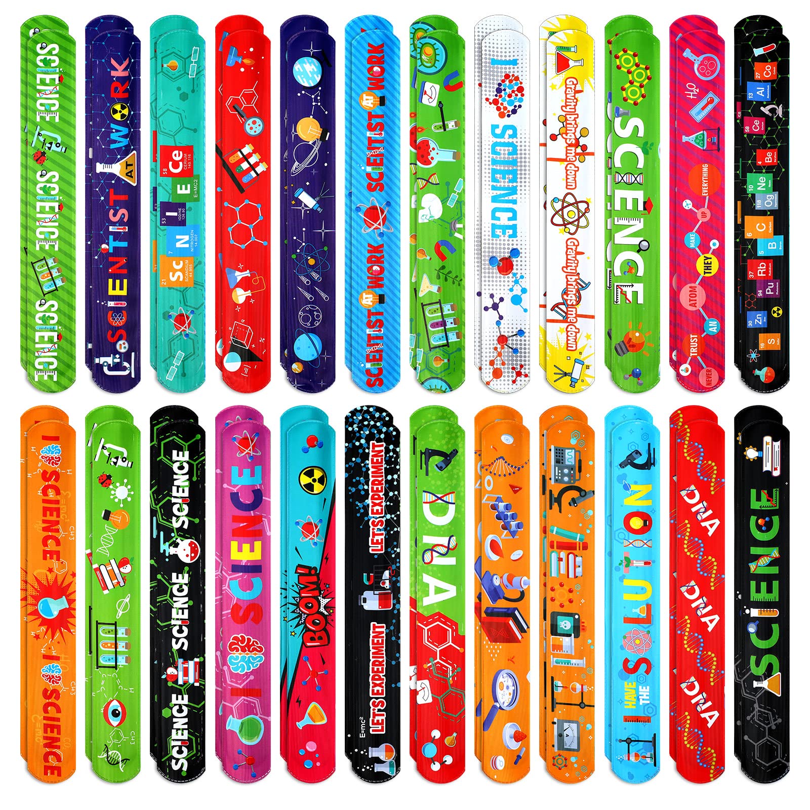 Marsui 48 Pcs Science Slap Bracelets Bulk Snap Bracelets for Science Party Favors Prizes Gifts Decorations Scientist Birthday Party Supplies, 24