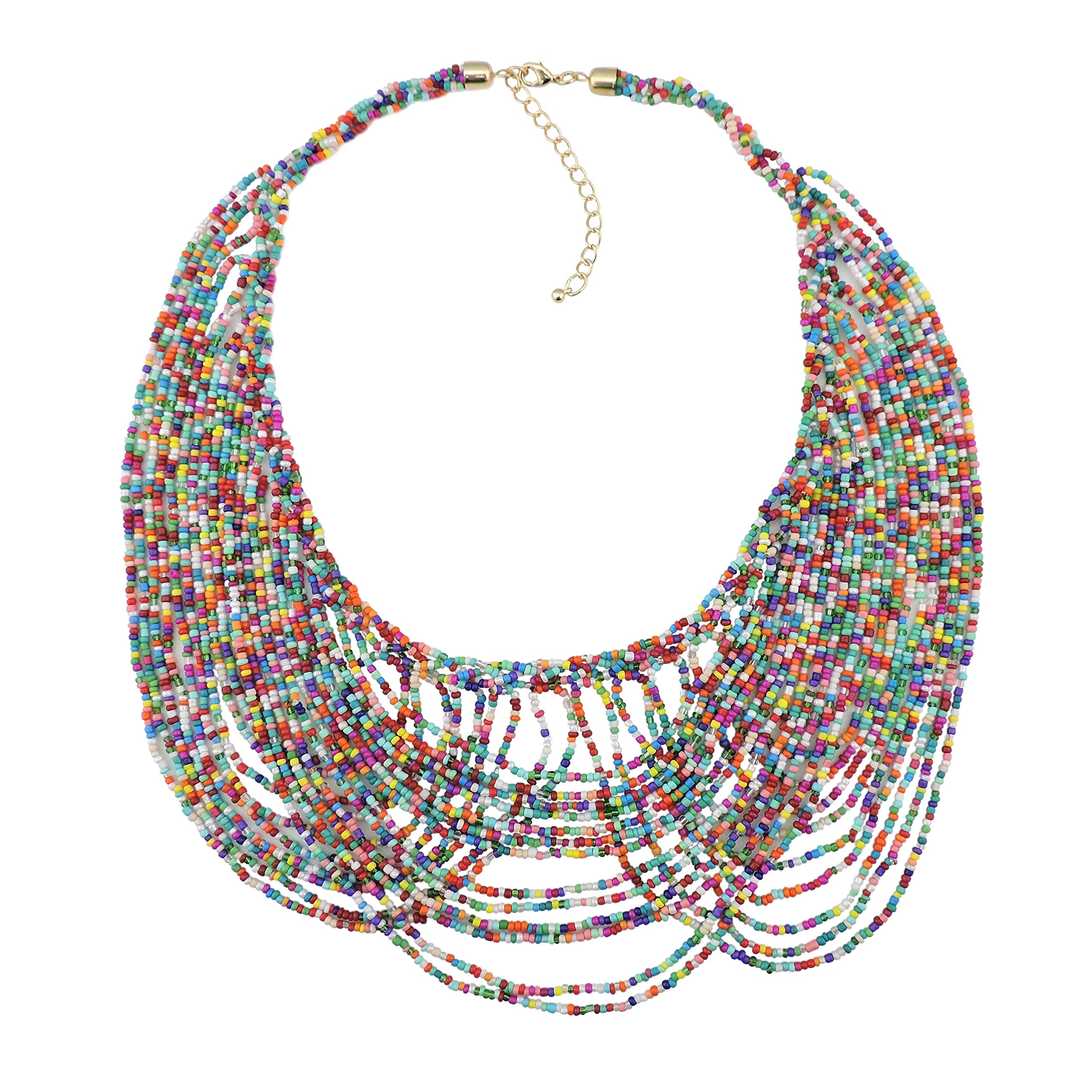 Bocar Multi Layer Statement Necklace Colorful Beaded Collar Bib Soiree Necklace for Women Gift (NK-10490)